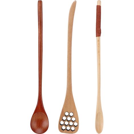 Cuillère à mélanger café, lait et miel à long manche, de forme unique (3 pièces). (1/5)