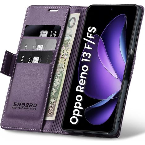 Oppo Reno 13F / Oppo Reno 13FS Hülle, glänzende Litschi-Klapphülle, Lila (1/5)