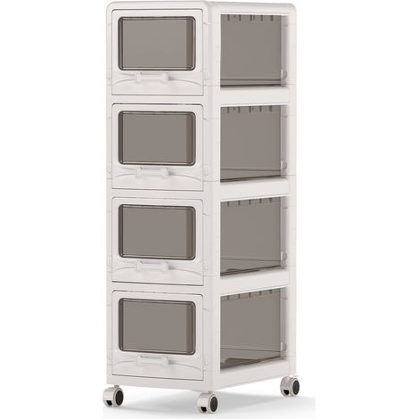 Caisse Rangement à 4 Tiroirs Transparents, Tour de Rangement en Plastique, Organisateur Chariot à Roulettes Verrouillables pour Bureau, Chambre (1/5)