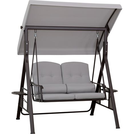 2-Sitzer Hollywoodschaukel Gartenschaukel mit Sonnendach Kissen Tablett Metall Polyester Grau 162 x 118 x 173 cm