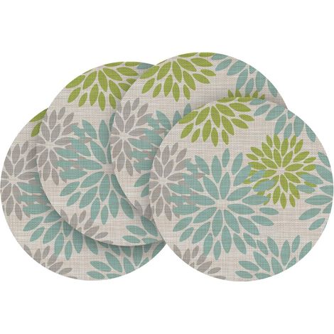 Lot de 4 sets de table ronds en PVC vert dahlia, 36 cm, résistants aux taches et à la chaleur. (1/5)