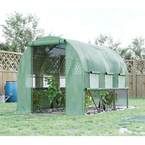 CHICFURN Invernadero túnel de 295 x 200 x 200 cm de acero verde, 6 ventanas, UV para jardín (1/5)