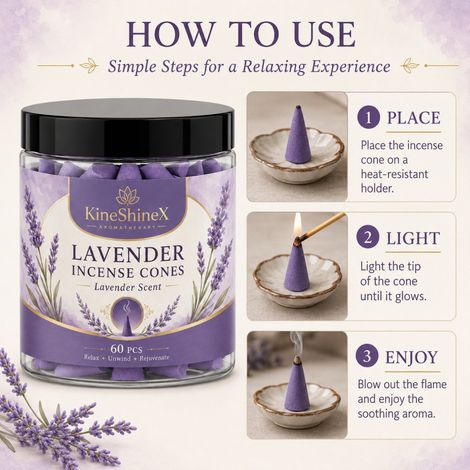Cônes diffuseurs parfumés à la lavande KineShineX (60 cônes), parfum floral frais pour parfumer l'intérieur (1/4)