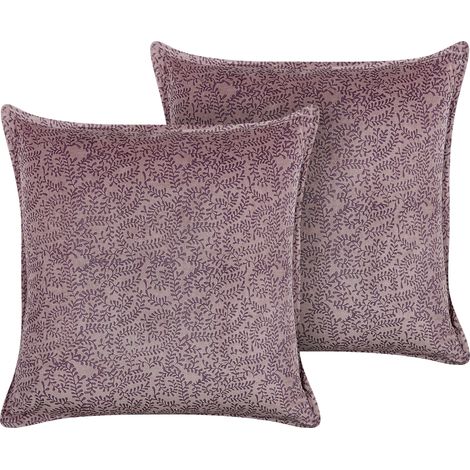 Conjunto de 2 cojines de terciopelo rosa 45 x 45 cm floral bloque impreso Kalmia (1/5)