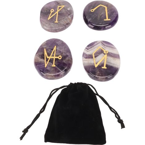 Runder, polierter und gravierter Amethyst-Massagestein, tragbarer Taschenstein für Balance, Meditation und Reiki-Heilung (1/5)