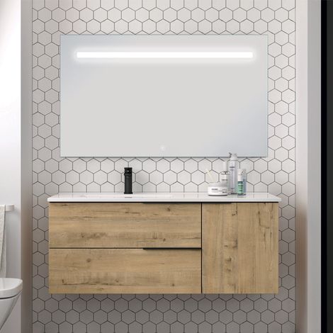 Meuble de salle de bain 100 cm vasque déportée - 2 tiroirs - KING et miroir Led STAM (1/5)