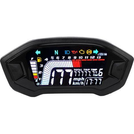 Compteur de vitesse de moto DC 8-12V, odomètre, tachymètre, tableau de bord numérique universel pour motos 1 2 4 cylindres sans capteurs (1/5)