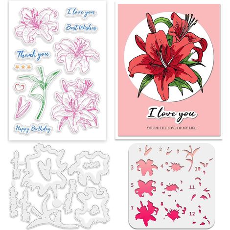 Matrices de découpe pour peinture de lys - 16 x 12 cm - Motif fleurs de lys - Pour bricolage, fabrication de cartes, scrapbooking, loisirs créatifs, décoration d'intérieur (1/5)