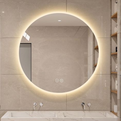 Miroir de salle de bain LED rond 80 cm, anti-buée, 3 couleurs dimmables, argenté DESVIAE (1/5)