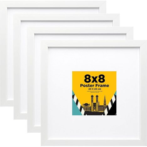 Egofine Bilderrahmen 20x20cm Weiß 4er-Set Echtglas 10x10cm Matte Wand (1/5)