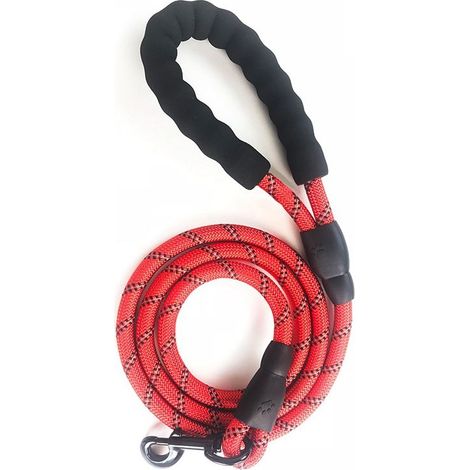 Laisse pour chien en nylon (avec poignée rembourrée et éléments réfléchissants) – Laisse robuste de 1,2 m, adaptée aux chiens de taille moyenne à grande – Rouge (1/4)