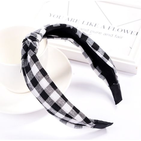 Accessoire de coiffure pour femme : serre-tête rond à pois et nœud croisé en tissu (365 Noir) (1/2)