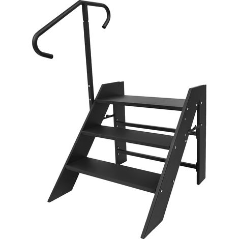 Escalera plegable de 3 peldaños de acero al carbono, con barandilla ajustable (132-172 cm), capacidad de carga de 110 kg, peldaños antideslizantes, para el hogar, la cocina, la oficina y la autocarava (1/5)