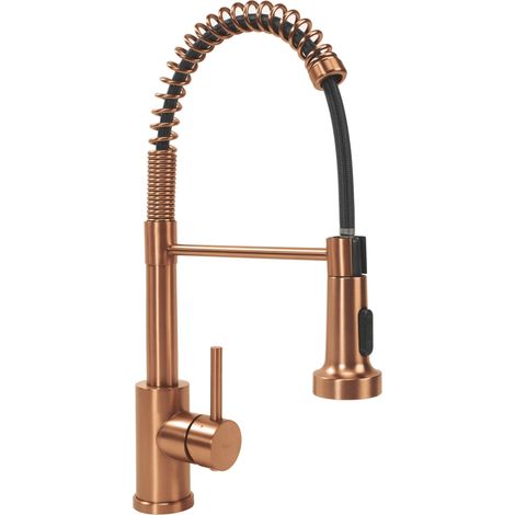 REA – Robinet de cuisine mitigeur amovible en laiton – Cuivre brossé – Hauteur 425mm – Bec extractible pour jet diffus ou focalisé (1/5)