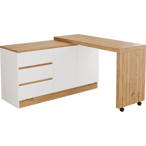 Scrivania pieghevole multifunzione con ruote e vani contenitore 120 x 50 x 78 cm bianco e rovere (1/5)