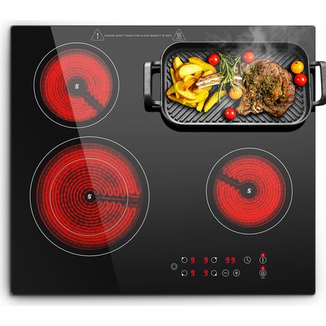 Plaque Vitrocéramique 4 Feux,Encastrable 6600W,Ovale Double Zone,9 Niveaux,compatible avec tous les ustensiles de cuisson (1/5)