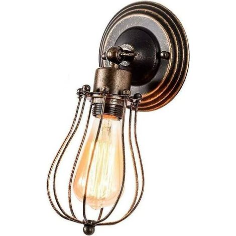 Applique murale de style industriel, suspension de style vintage, 1 pièce, avec ampoule (couleur rouille) (1/4)