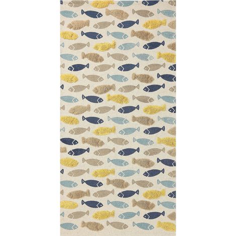 Beliani Kids Rug Multicolour Cotton 80 x 150 cm Animal Fish Motif Print Fabric, For Kids, Handwoven, Pile Height 2 cm, Anti-Slip, Rectangular, 95% Cotton 5% Polyester IPUH (1/5)