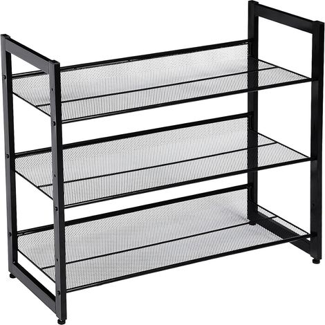 Scarpiera di Rete Metallica a 3 Piani, Ripiani Regolabili Piani o Inclinati, Mobile Portaoggetti Impilabile per l'Ingresso, 74 x 31 x 62.8cm, Nero (1/10)