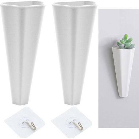 Lot de 2 Blanc Suspendu Jardinière Pots Fleurs Vases Mini Géométrique Succulent Planter Vase Fleur Artificielle pour Décoration Murale Plantes