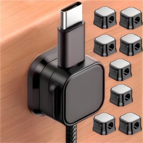 8 Pack Cable Holder, Self Adhesive Magnetic Desktop Cable Holder, Power Cables, USB Charging Cables, Chargers, Audio Cable (Black) (1/5)