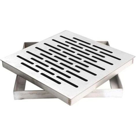 Fossé de drainage à cadre en acier inoxydable avec couvercle de drainage extérieur, grille de drainage des eaux pluviales, adapté au sol de jardin, avec cadre (200 x 200 x 20 mm). (1/4)