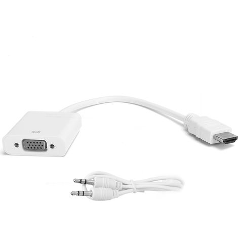 Câble Convertisseur HDMI vers VGA avec Audio 3.5mm pour PC Portable/Raspberry Pi/Console de Jeu - Blanc (1/5)