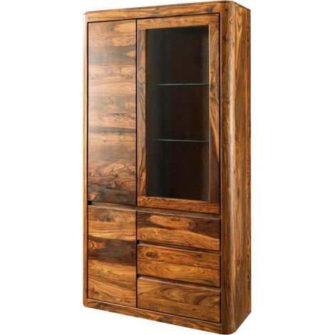 vetrina in legno di Shesham / Acacia 109x40x202 Noce cerato TORONTO 211