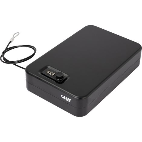HMF 316-02 Sicherheitsbox mit Zahlenschloss und Sicherungskabel, 29 x 19 x 6,5 cm, Schwarz (1/5)