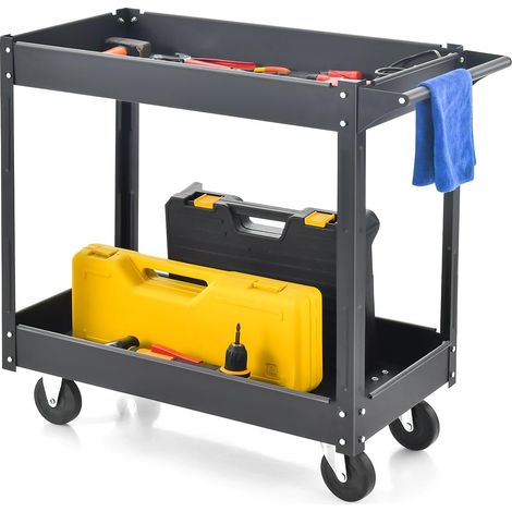 COSTWAY Carrello Multiuso a 2 Livelli, Carrello Multiuso con Maniglia e Melaio in Metallo, Capacità di carico di 50 kg (Nero) (1/5)