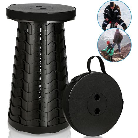 Sgabello portatile pieghevole Generazione retrattile sgabello da campeggio per la pesca/BBQ/attività all'aperto 150kg carico, nero (1/5)