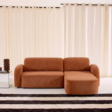 Canapé d'angle réversible convertible 3 places tissu avec coffre - Nouma Tissu Terracotta (1/5)