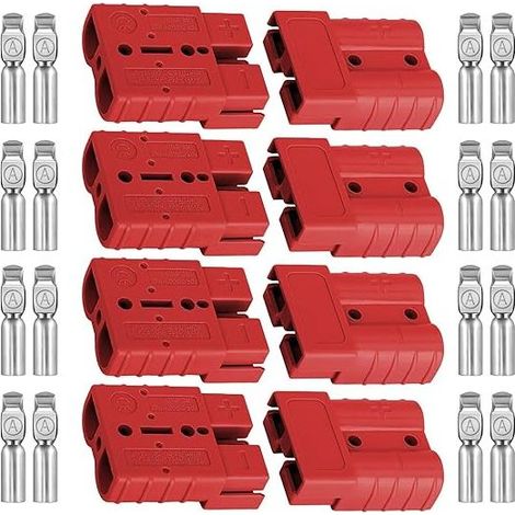 Anderson Connectors 50A 600V 6-12AWG Battery Disconnect Connector Copper Terminals for Truck, Boat, Solar, Forklift, Car, RV, Machinery - Red (1/5)