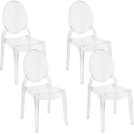 Conjunto de 4 sillas de comedor transparentes material sintético respaldo ovalado sin reposabrazos apilable estilo vintage Merton