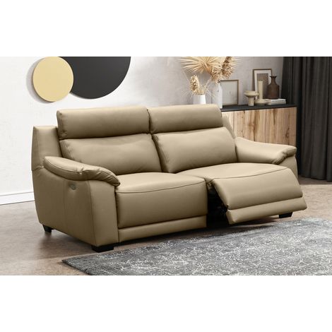 Canapé 3 places avec 2 relax en 100% tout cuir épais luxe italien  - 2 relax électriques,  beige. BERN (1/5)