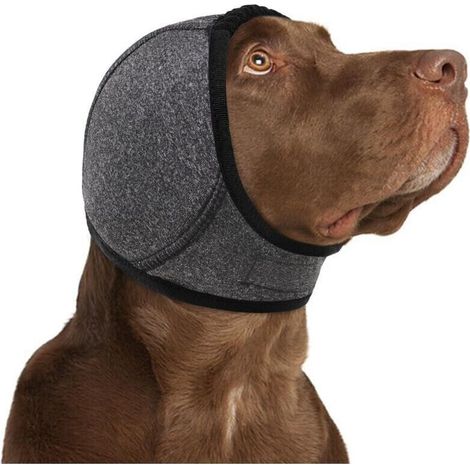Wohltuende Ohrenschützer für Hunde, Lärm- und Vibrationsdämpfung, Schutz vor Ohrenschmerzen, verstellbare, warme Ohrenkappe, Grau, M-Crezuo