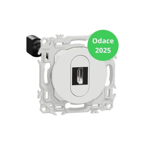 Schneider - Odace 2025 - Prise HDMI Type A 2.1 - Ultra HD 8K/60Hz - Cu00e2ble femelle u00e0 l'arriu00e8re - Blanc craie - Ru00e9f : S920462 (1/4)