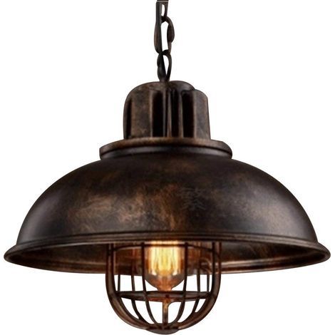 Stoex – Vintage-Metall-Pendelleuchte – Lampenschirm im Industrie-Loft-Stil – Höhe 35 cm, Breite 33 cm – E27-Fassung, 50 cm verstellbare Kette (1/2)