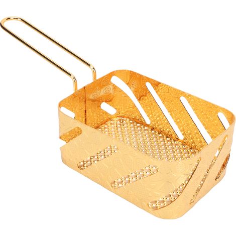 Panier à frites doré en métal haute résistance, long manche épais, passoire à friture pour cuisine maison et camping (1/5)