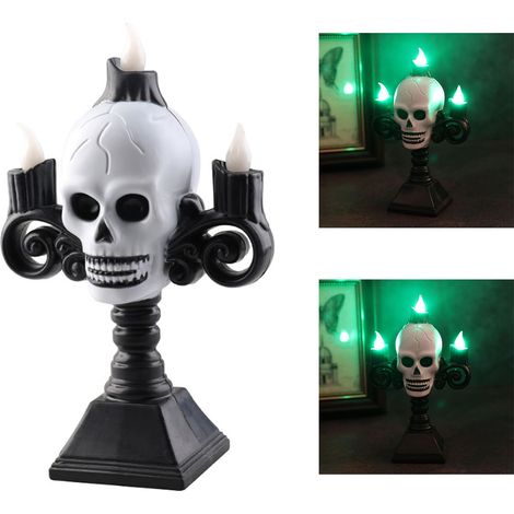 Bougie LED tête de mort légère, rétro et effrayante, lumière verte, en plastique, sans flamme, idéale pour les fêtes. (1/5)