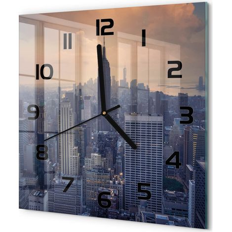 Horloge Murale Carrée Verre Décoratif Silencieuse Moderne Salon Cuisine Manhattan, New York 30x30 cm (1/5)
