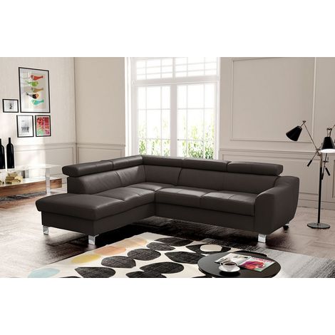 - Canapé d'angle en cuir italien de luxe 5 places ASTERO, chocolat, angle gauche (1/5)