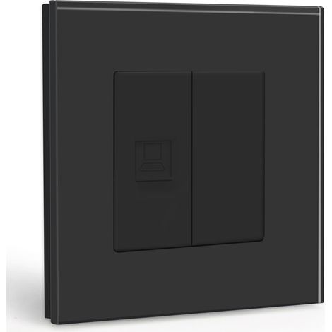 Prise murale standard UE 1/2 PC RJ45 Cat5 Ethernet prise réseau, prise LAN encastrée avec 1/2 prise vierge Plaque en verre cristal noir 86 mm (1/5)