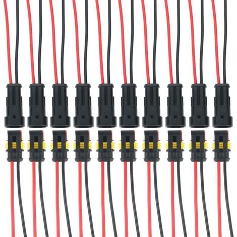 10 Kits 2 Broches Voiture Étanche Connecteur Électrique avec Fil, Voiture Fiche etanche, étanche à la poussière, isolé et scellé (1/4)
