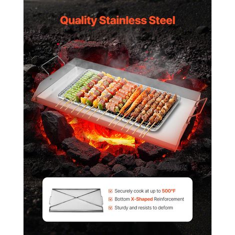 Plaque de cuisson inox 32x16 pouces plate rectangulaire universelle, plancha gaz BBQ teppanyaki portable avec poignée, cuisine familiale camping événement (1/5)