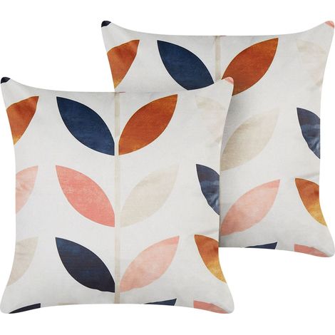 Lot de 2 Coussins Décoratifs en Velours à Motif de Feuilles Blanc Cassé Quinoa (1/5)