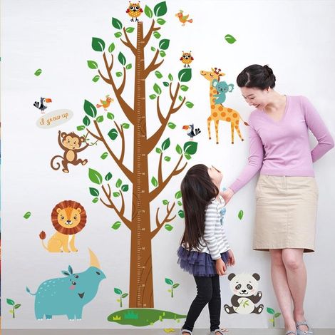 Autocollants muraux décoratifs pour salon, motif arbre de dessin animé, mesure de la hauteur (1/4)