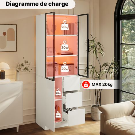 Vitrine blanche 62 x 41 x 180 cm avec LED par application, miroir et rangement - CHICFURN (1/5)