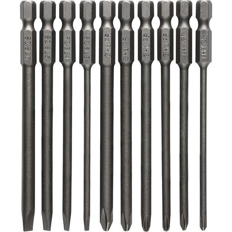 10pcs Embout de Tournevis à Tête Fendue Embout de Tournevis Cruciforme Jeu de Tournevis Tige Hexagonale Magnétique Embouts Plat(3-6mm) + Cruciforme(PH1 PH2) (1/5)