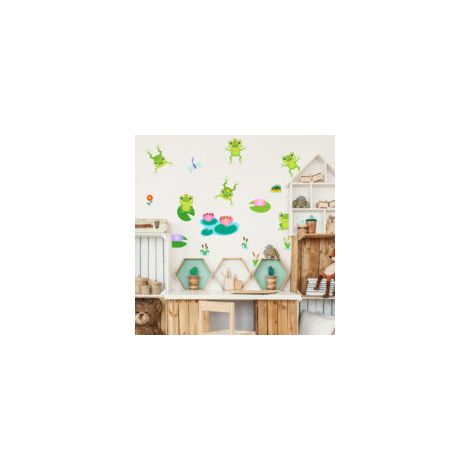 Pegatinas de pared de ranas con flores de loto M-Crezuo